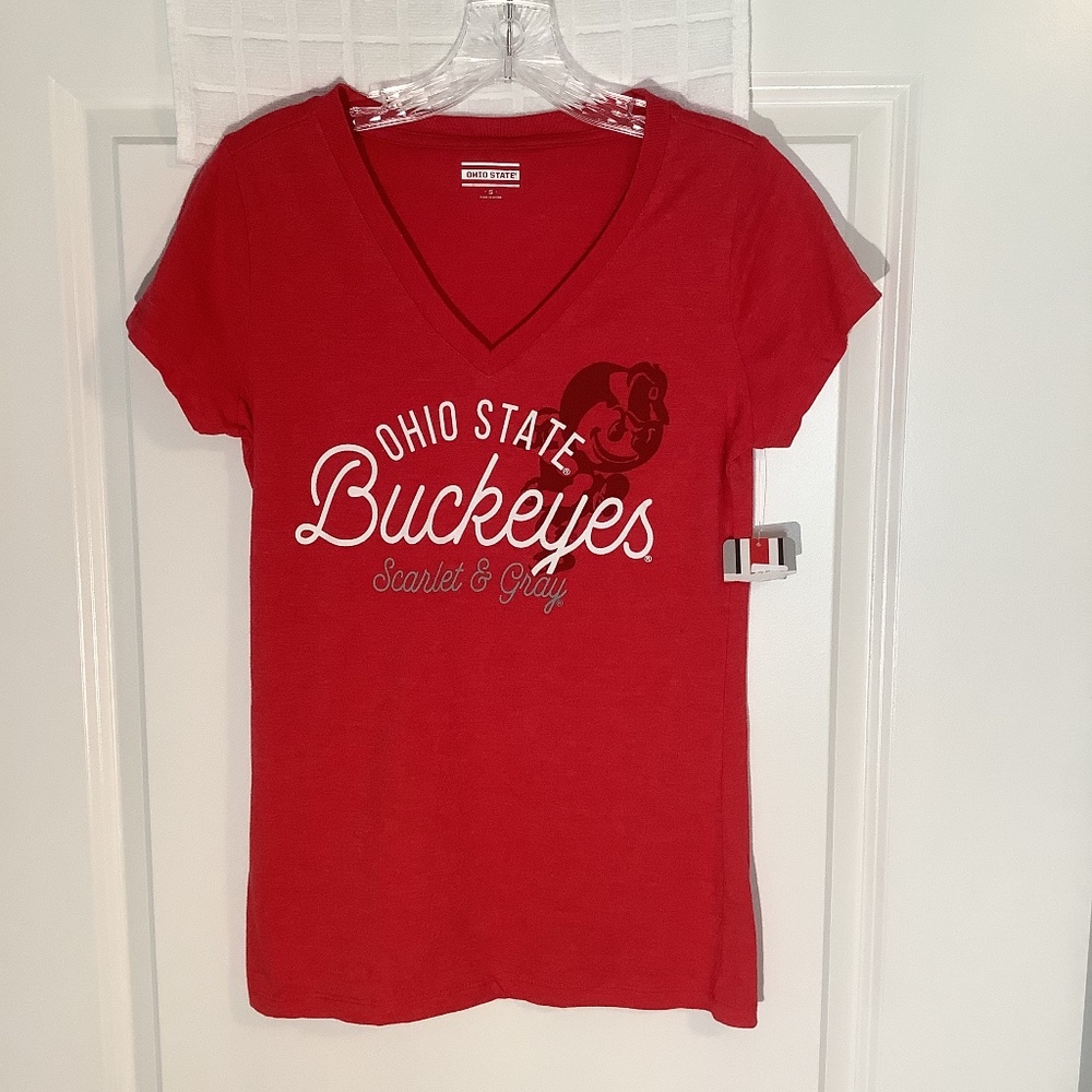 Collegiate Licensed Product Ladies Ohios State  V- Neck Tee Shirt Red Size S NWT
